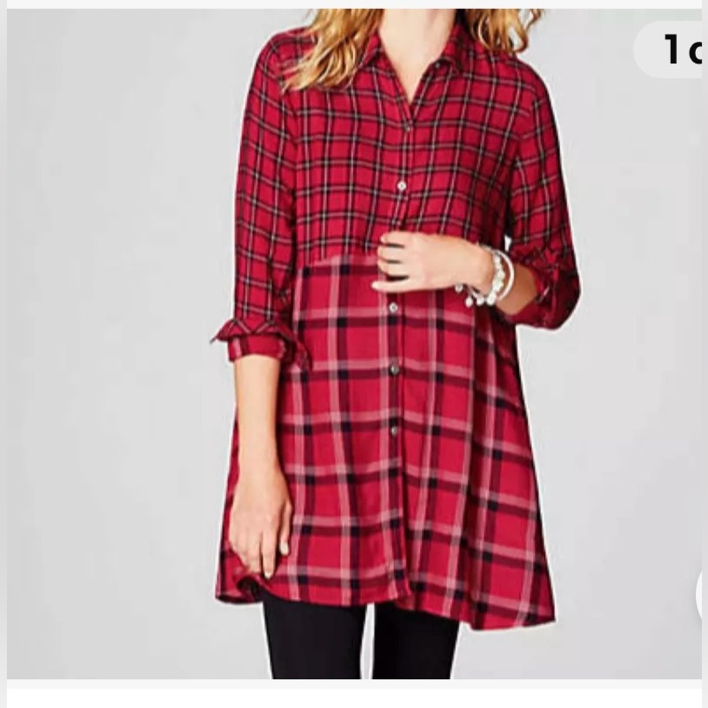 J. Jill Red, Black, and White Plaid Shirt Dress​